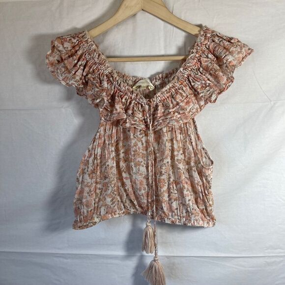 LoveShackFancy Dorin Cropped Woven Cotton Raw Hem Crop Top Sz L - Picture 2 of 8